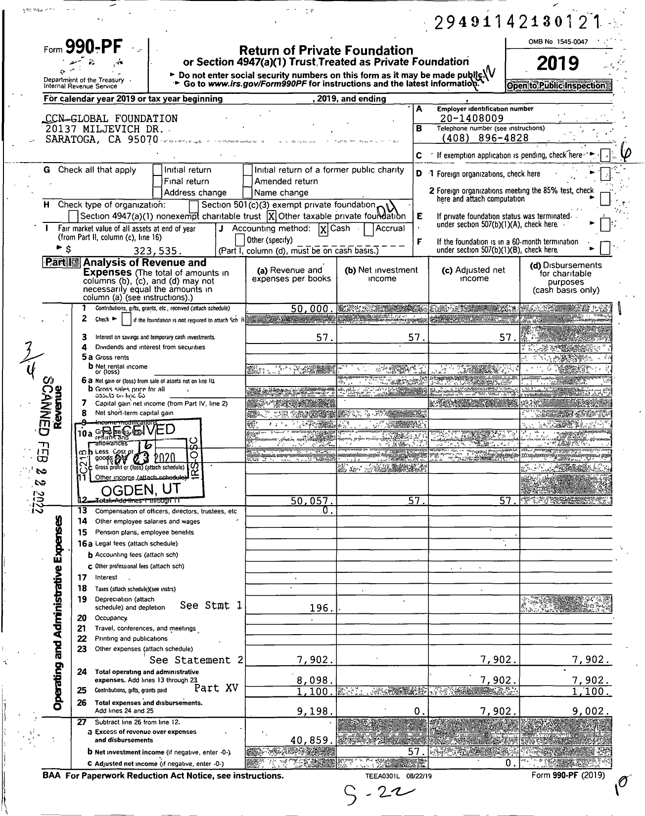 Image of first page of 2019 Form 990PF for CCN Global Foundation