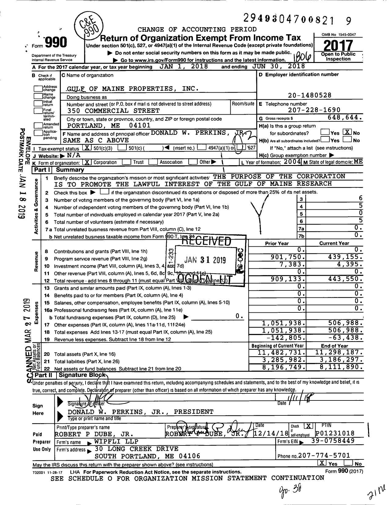 Image of first page of 2017 Form 990 for Gulf of Maine Properties
