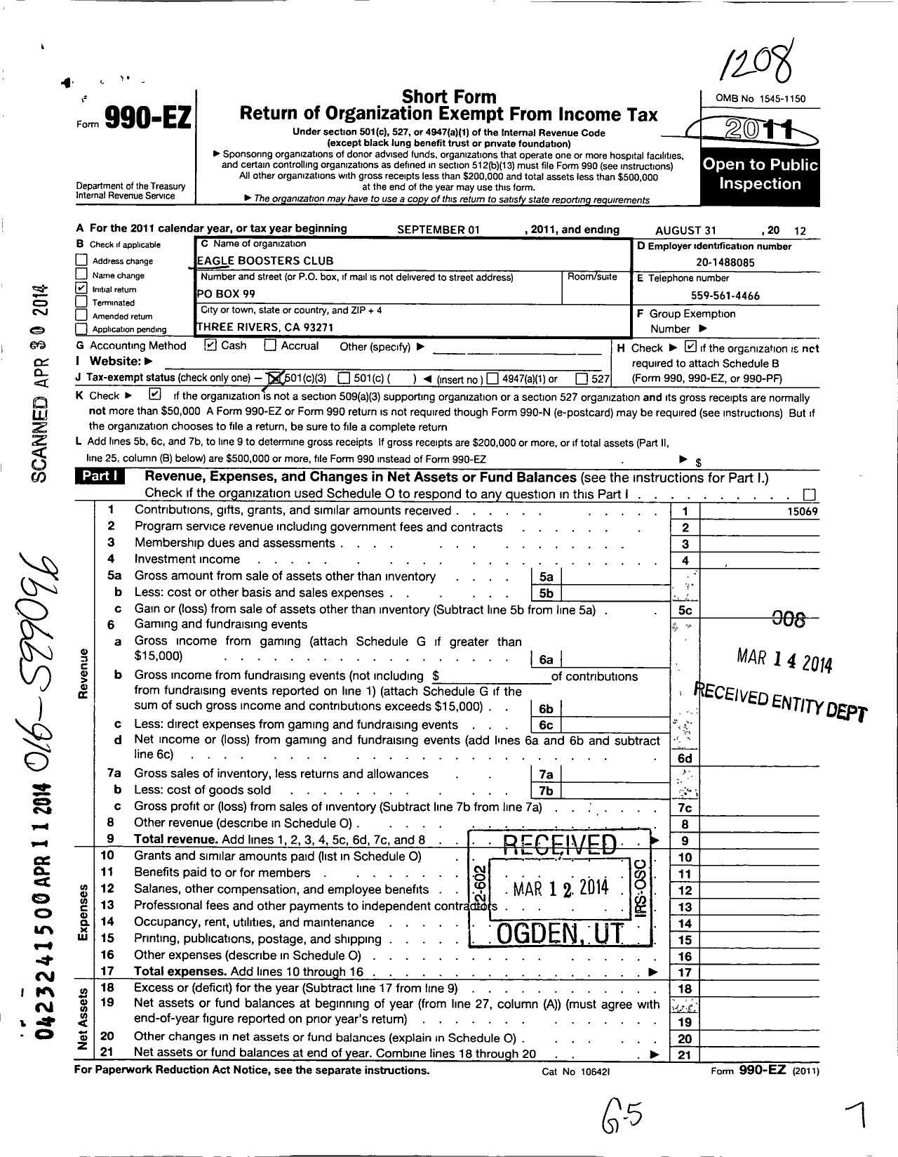 Image of first page of 2011 Form 990EZ for Eagle Booster Club