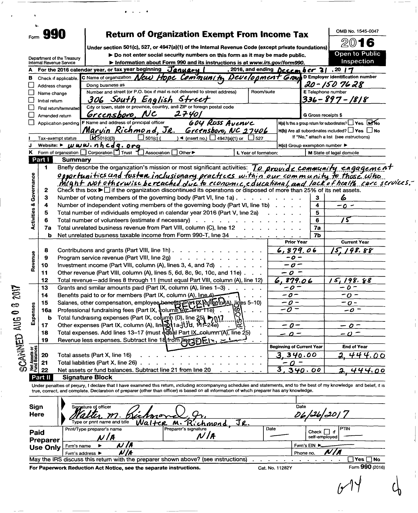 Image of first page of 2017 Form 990 for New Hope Community Development Group