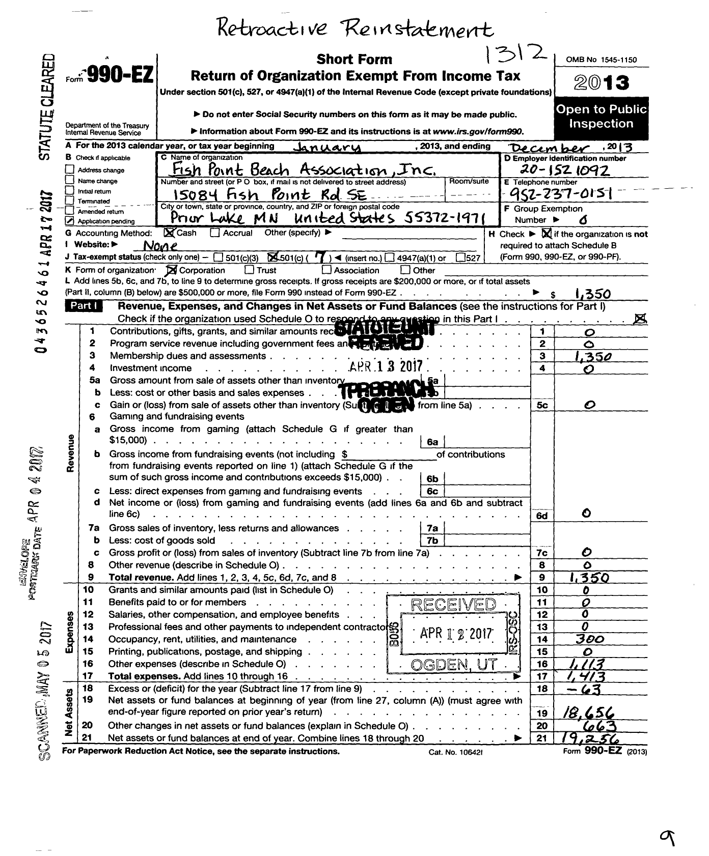 Image of first page of 2013 Form 990EO for Fish Point Beach Association