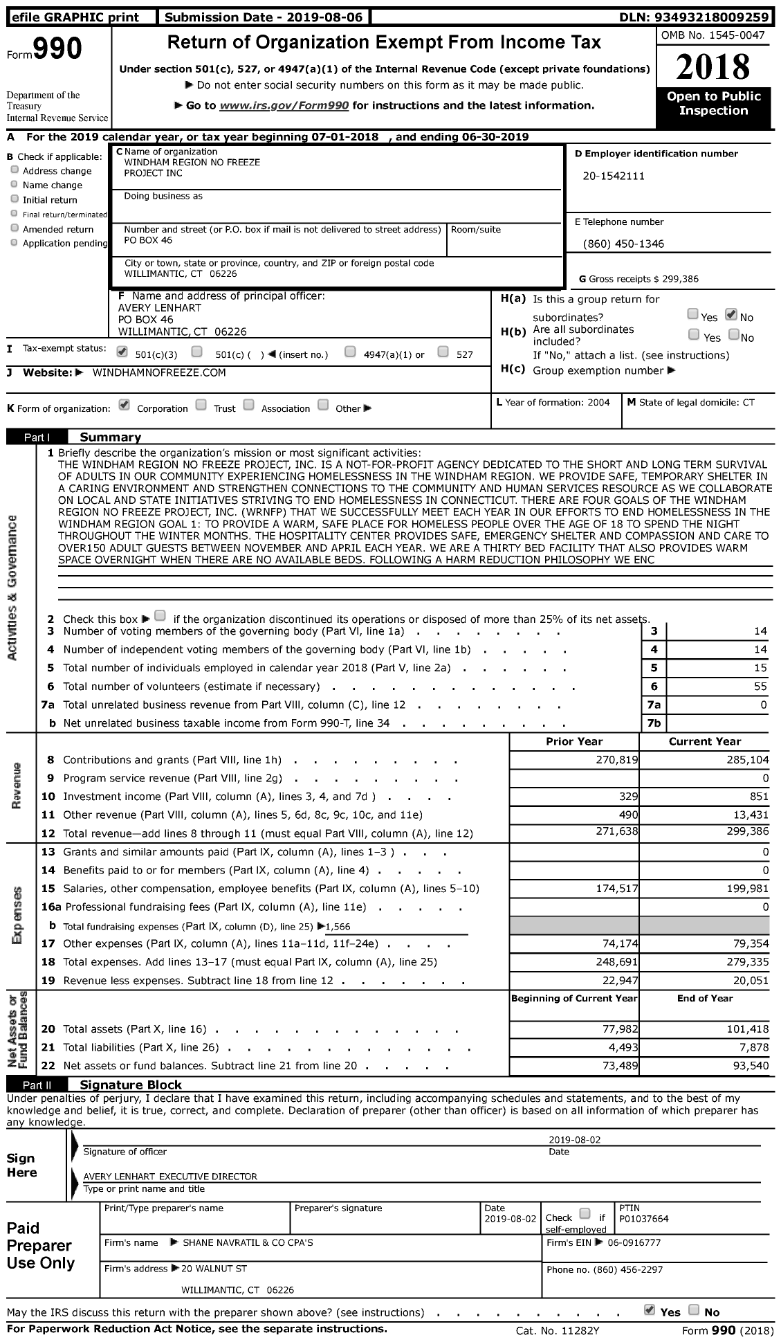 Image of first page of 2018 Form 990 for Windham Region No Freeze Project