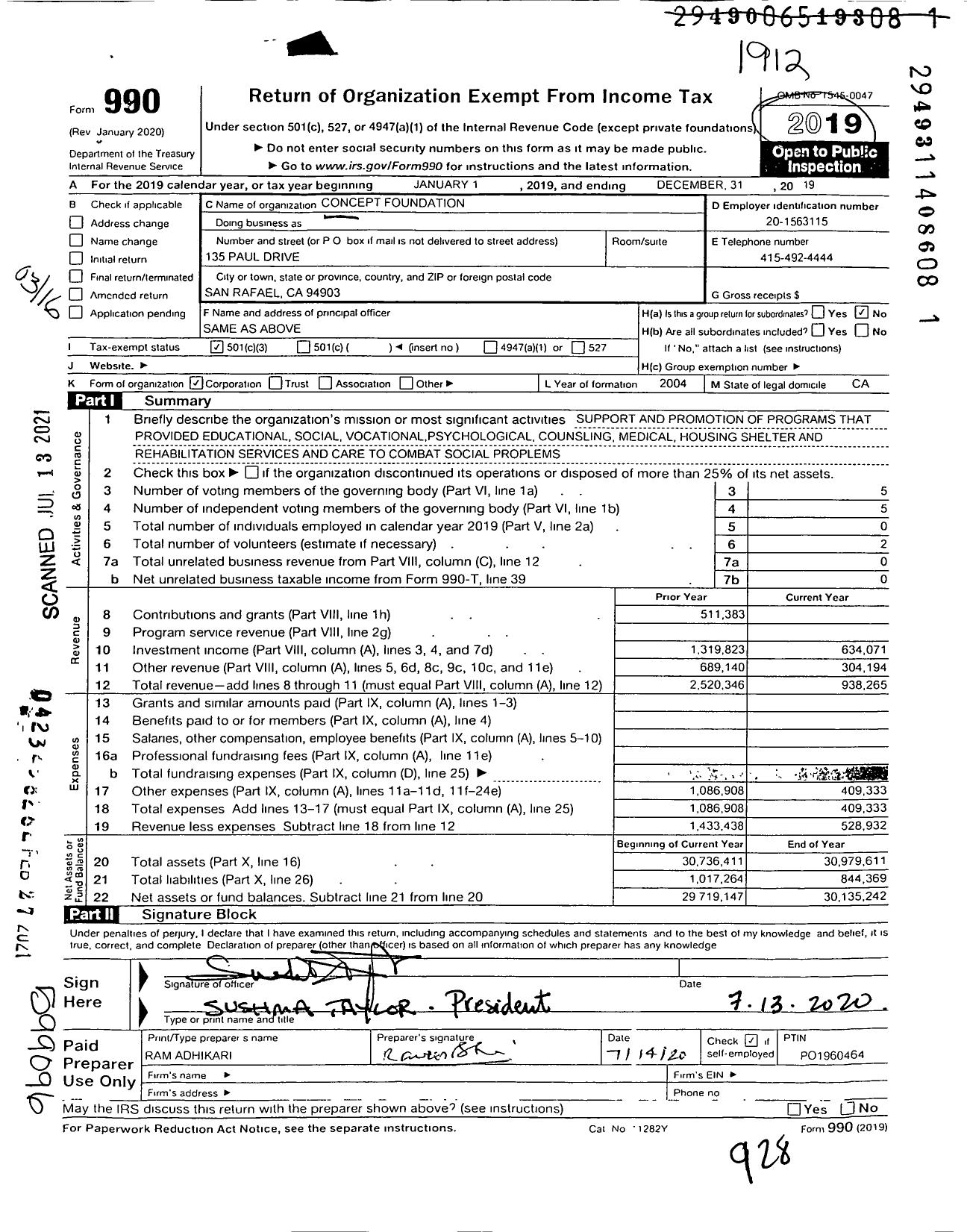 Image of first page of 2019 Form 990 for Concepts Foundation