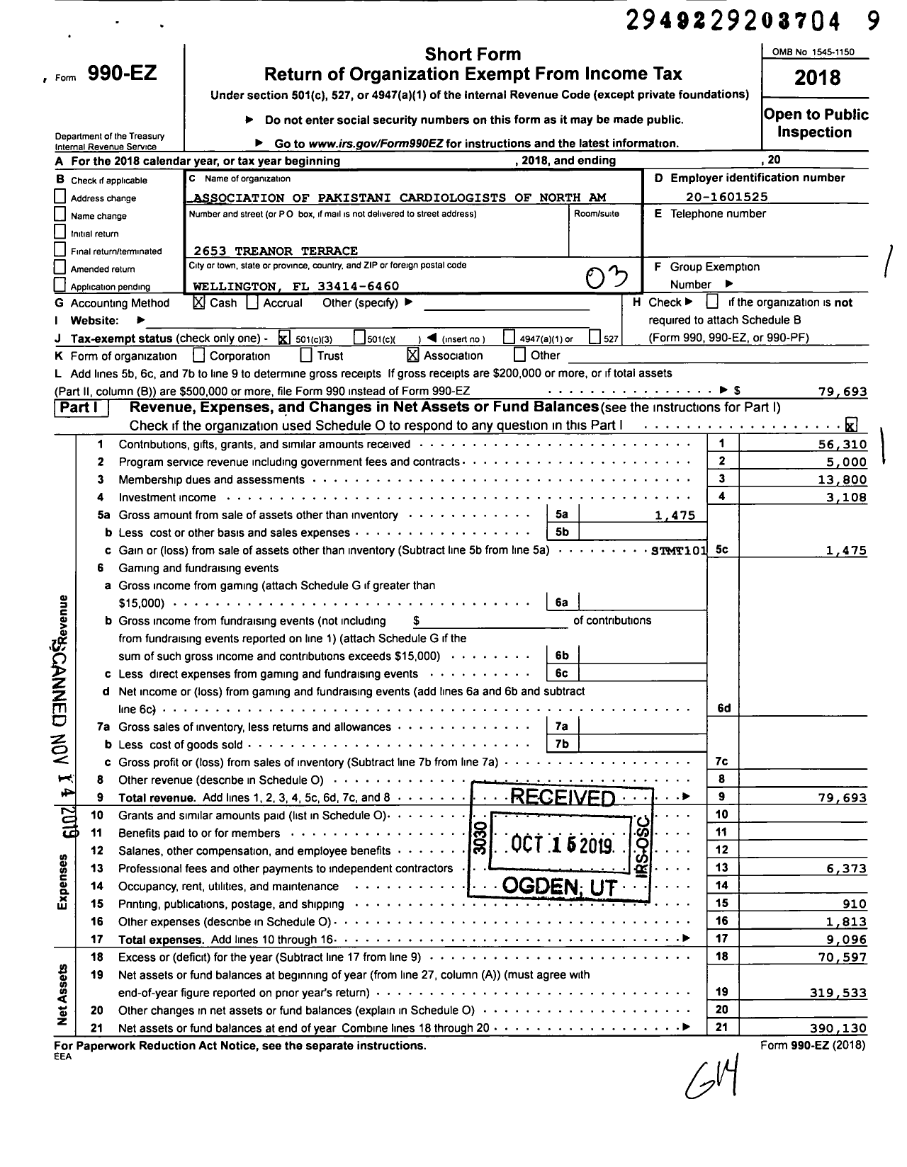 Image of first page of 2018 Form 990EZ for Association of Pakistani Cardiologists Apcna