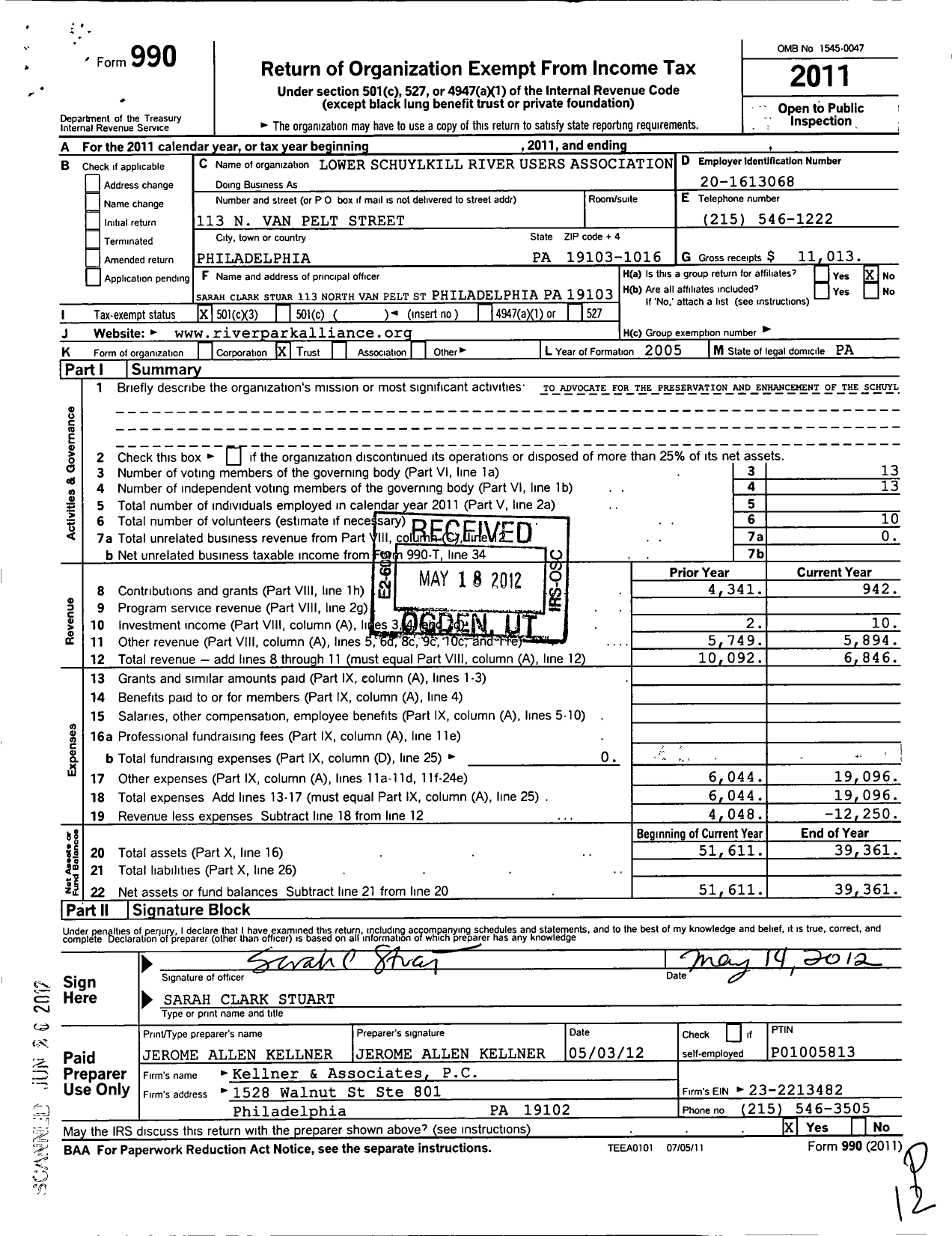 Image of first page of 2011 Form 990 for Lower Schuylkill River Users Association