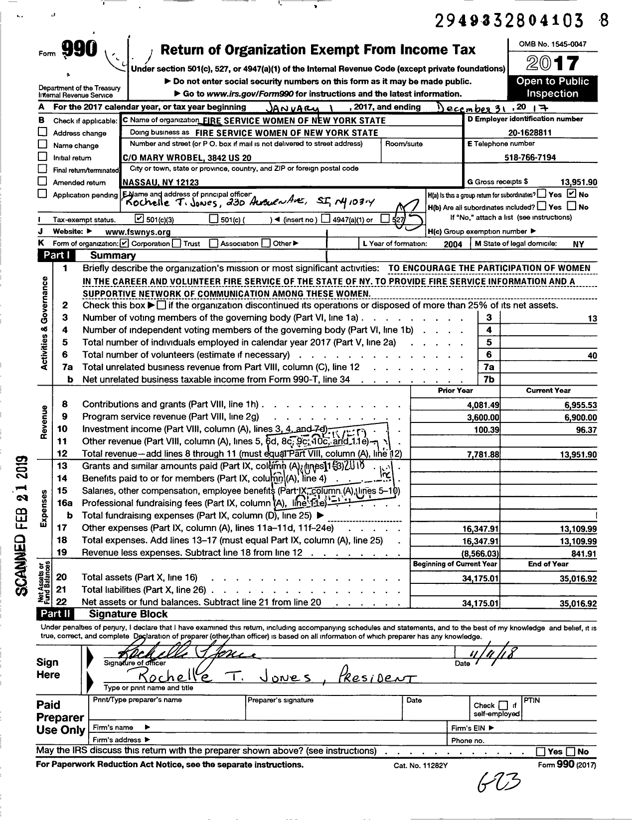 Image of first page of 2017 Form 990 for Fire Service Women of New York State