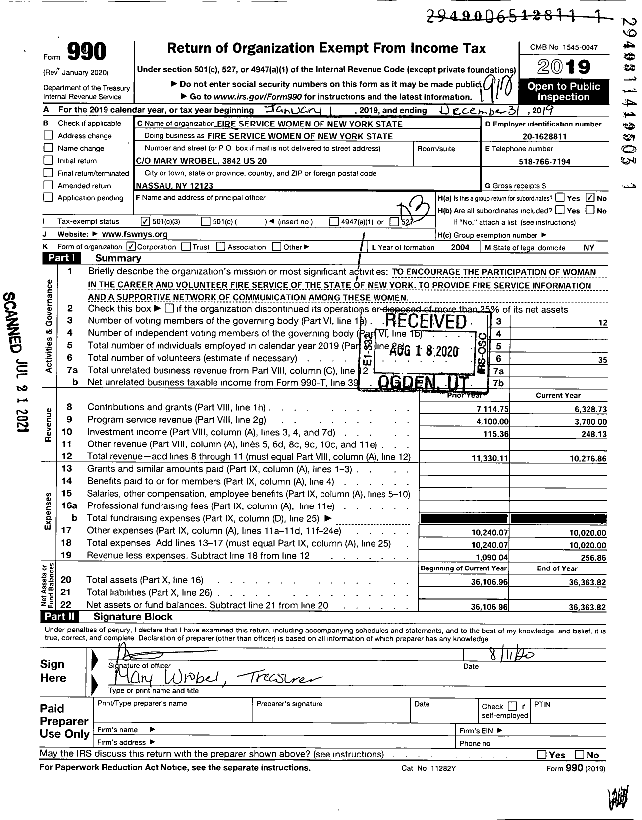 Image of first page of 2019 Form 990 for Fire Service Women of New York State