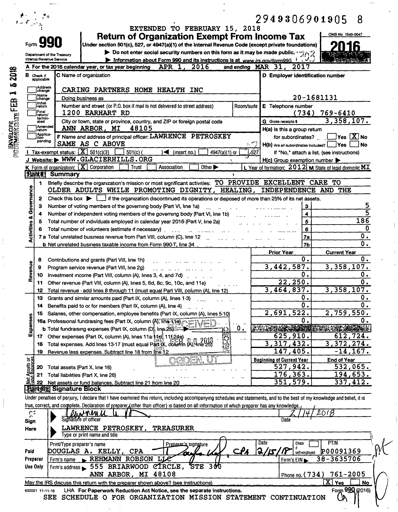 Image of first page of 2016 Form 990 for Caring Partners Home Health