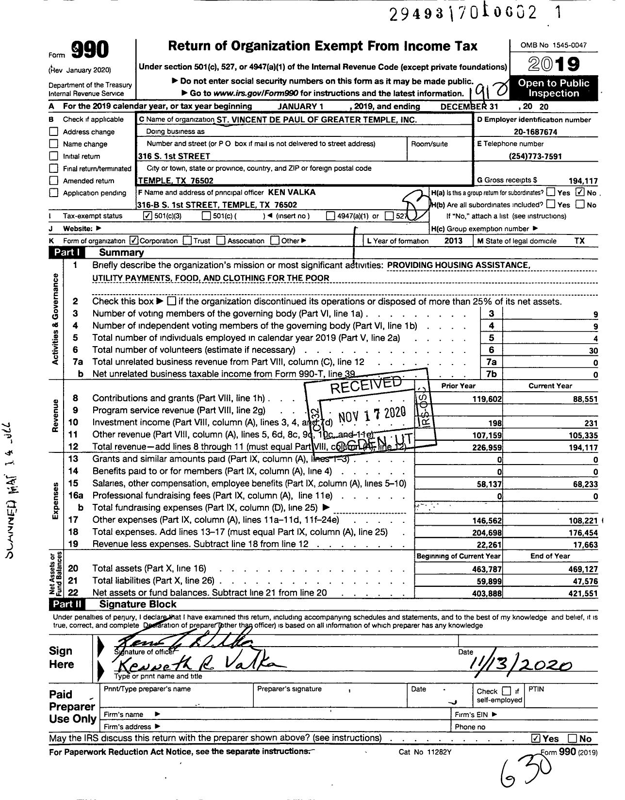 Image of first page of 2019 Form 990 for St Vincent de Paul of Greater