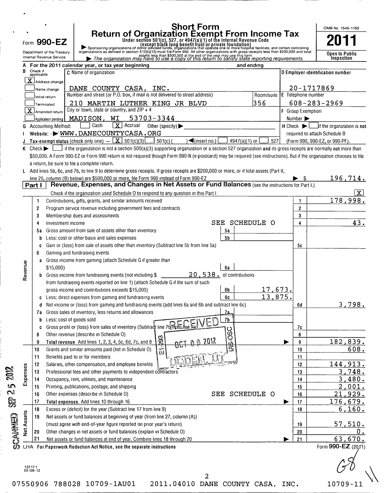 Image of first page of 2011 Form 990EZ for Dane County Casa