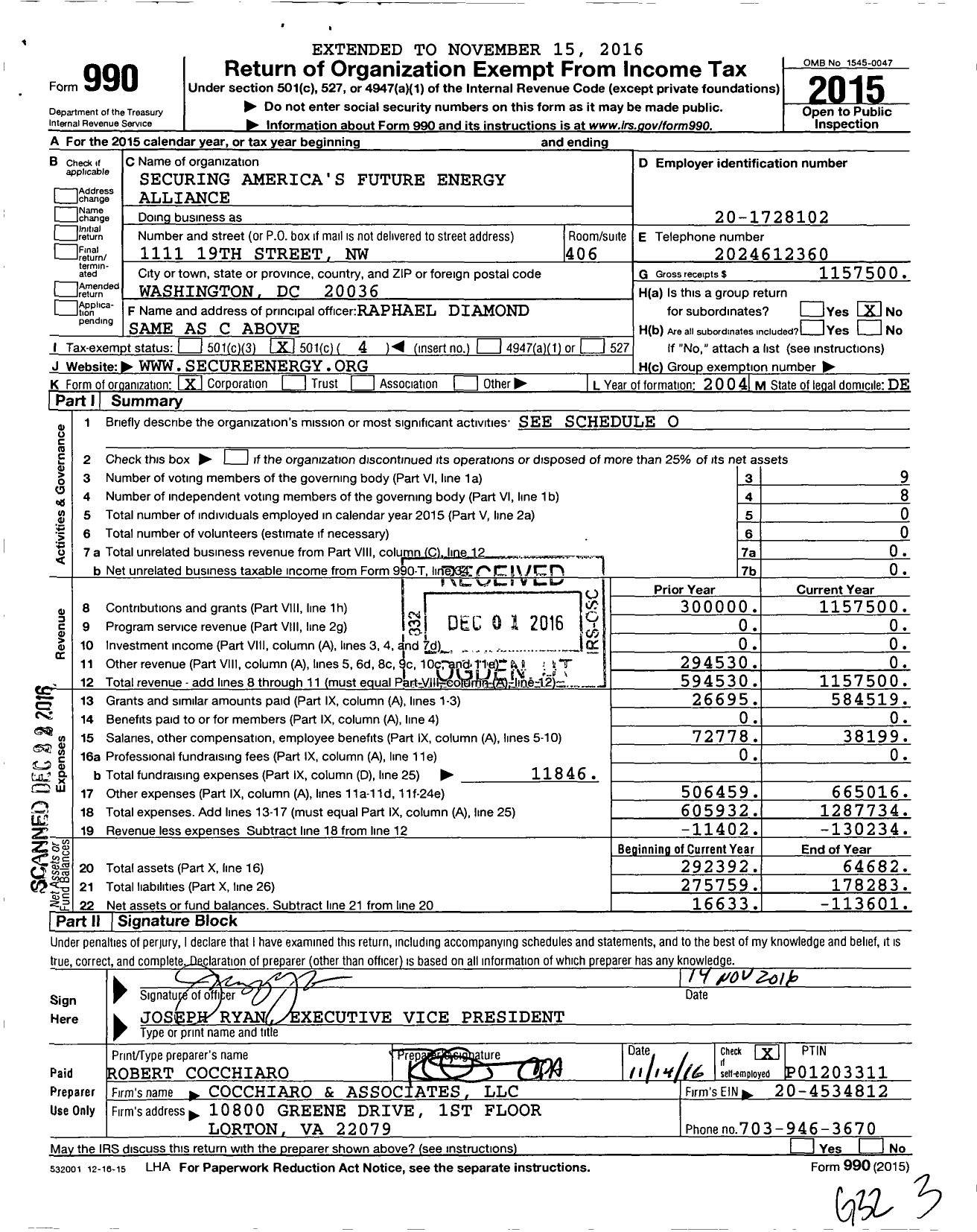 Image of first page of 2015 Form 990O for Securing Americas Future Energy (SAFE)