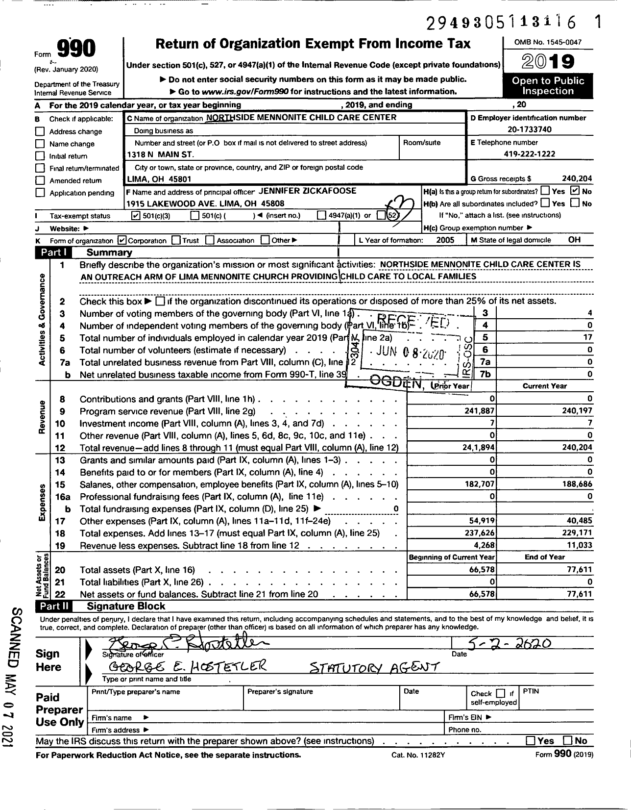 Image of first page of 2019 Form 990 for Northside Mennonite Child Care Center