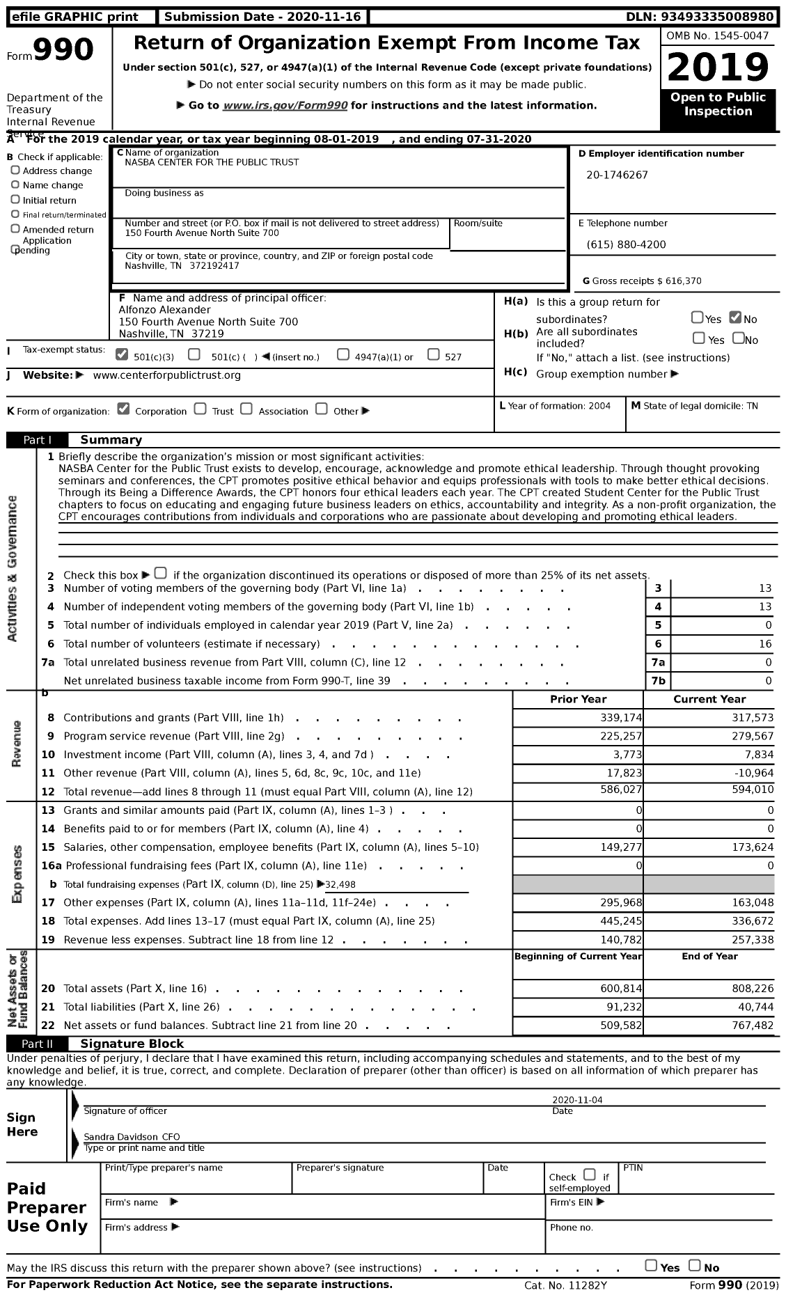 Image of first page of 2019 Form 990 for Nasba Center for the Public Trust