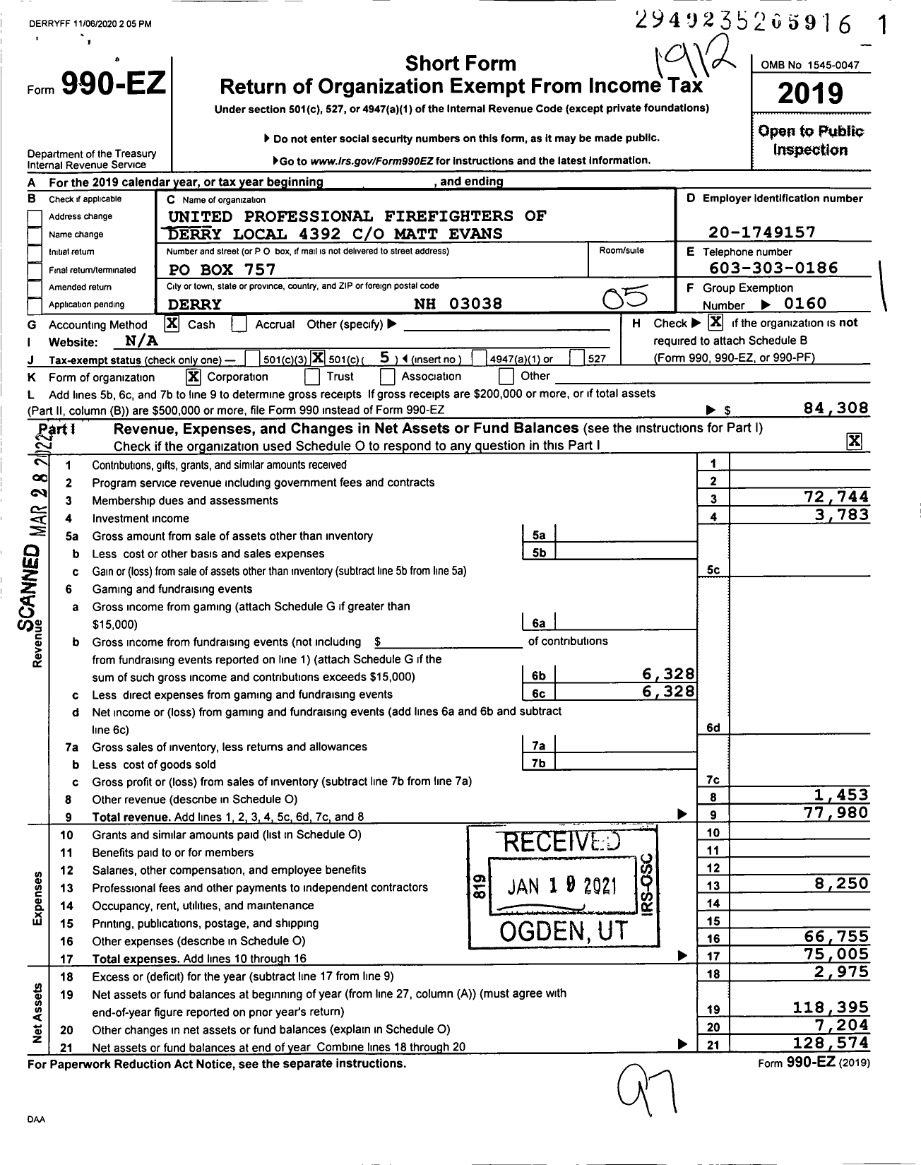 Image of first page of 2019 Form 990EO for International Association of Fire Fighters - 4392l United Prof Fire Fighters of