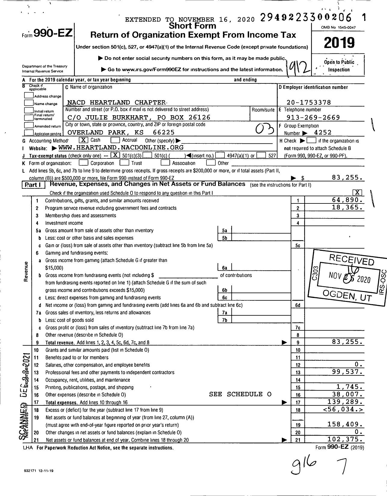 Image of first page of 2019 Form 990EZ for Nacd Heartland Chapter