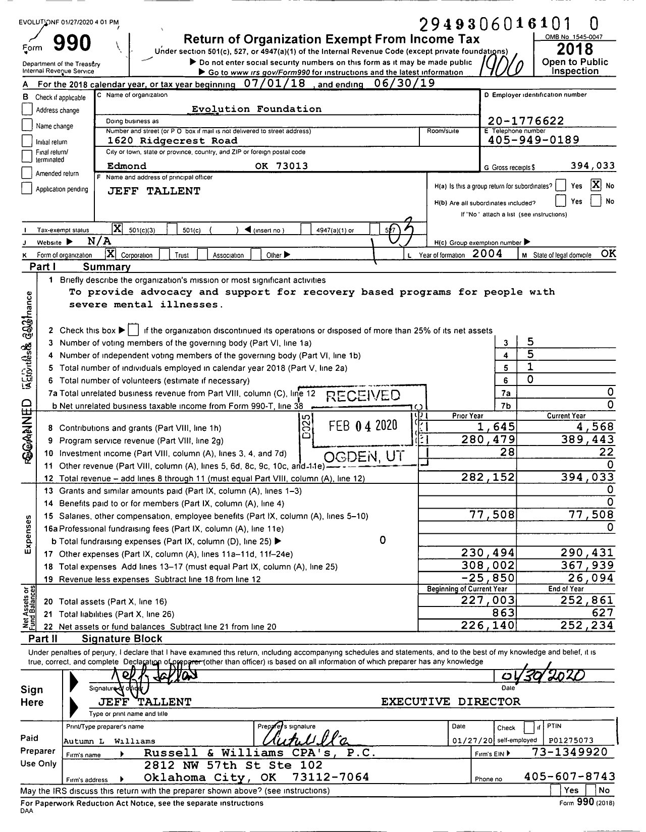 Image of first page of 2018 Form 990 for Evolution Foundation