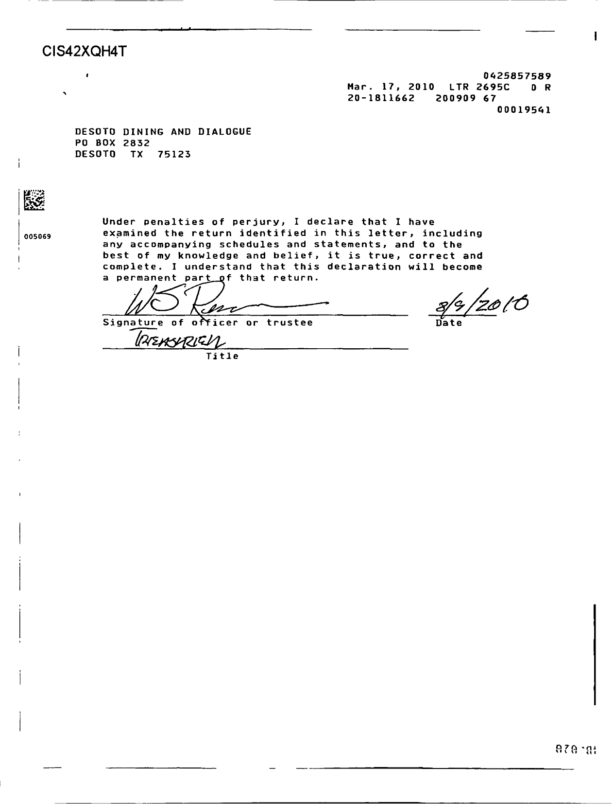 Image of first page of 2008 Form 990ER for Desoto Dining and Dialogue