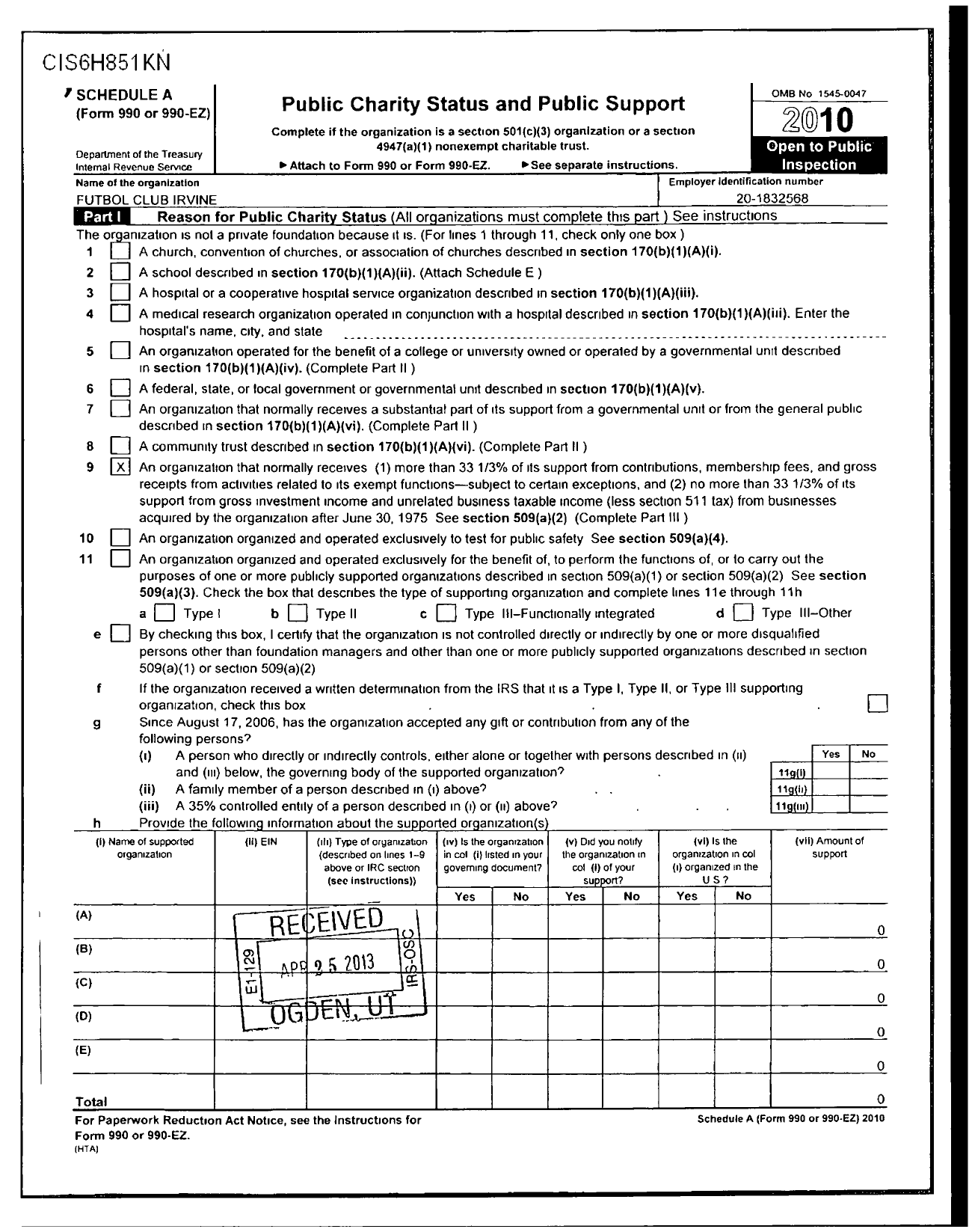 Image of first page of 2010 Form 990ER for Futbol Club Irvine