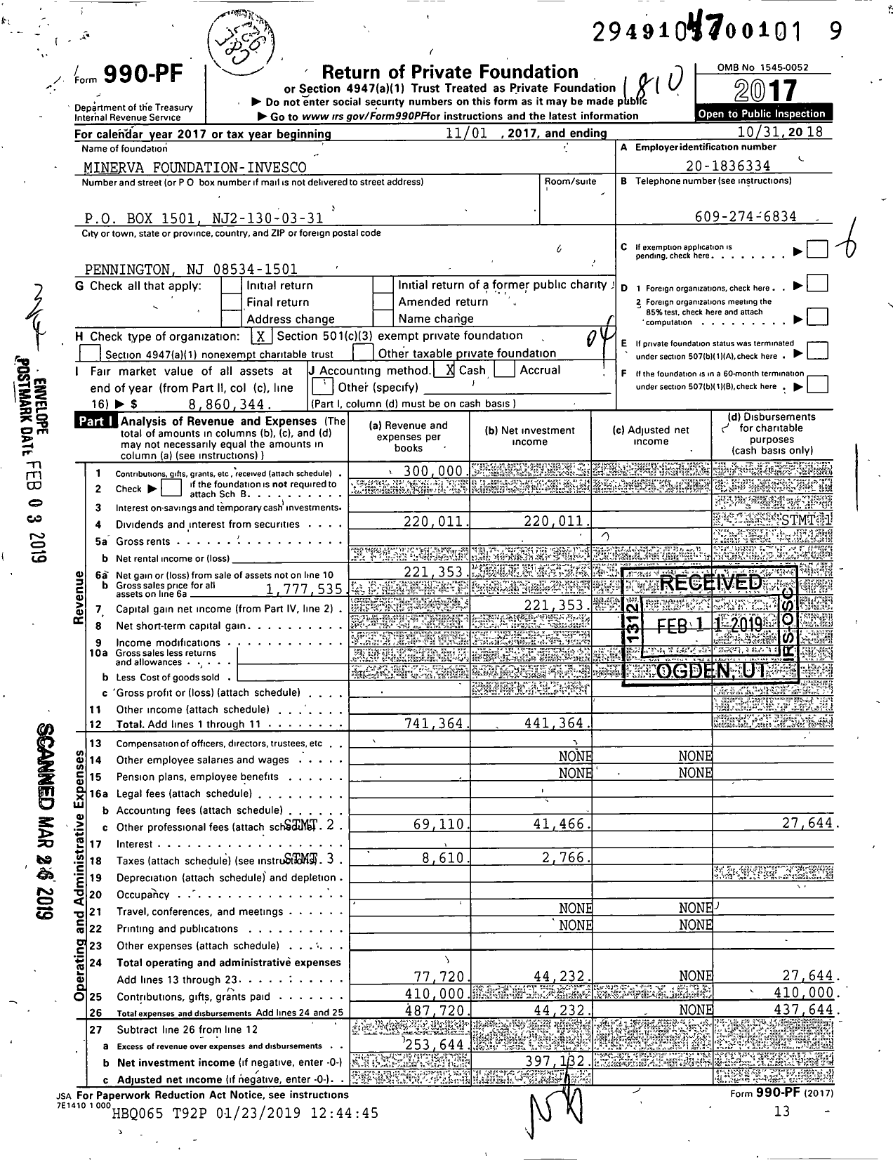 Image of first page of 2017 Form 990PF for Minerva Foundation-Invesco