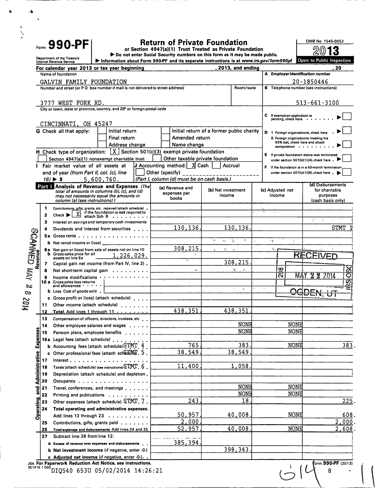 Image of first page of 2013 Form 990PF for Galvin Family Foundation