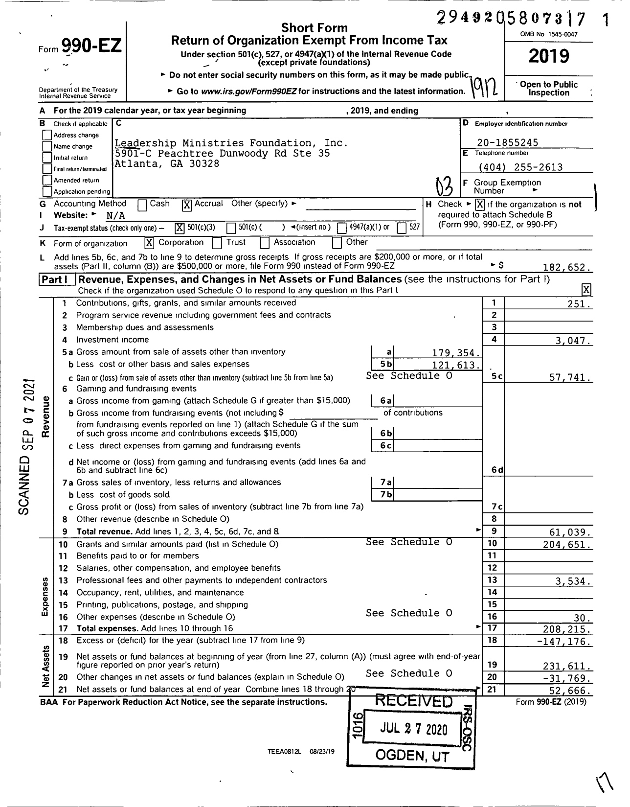 Image of first page of 2019 Form 990EZ for The Suzanne White Leadership Foundation