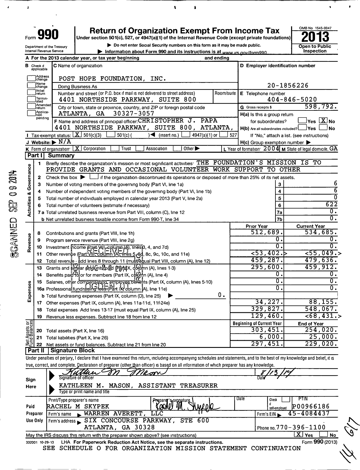 Image of first page of 2013 Form 990 for Post Hope Foundation