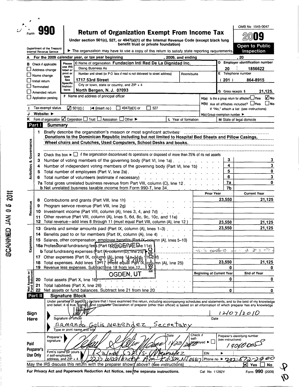 Image of first page of 2009 Form 990O for Fundacion Internacional Red de La Dignidad