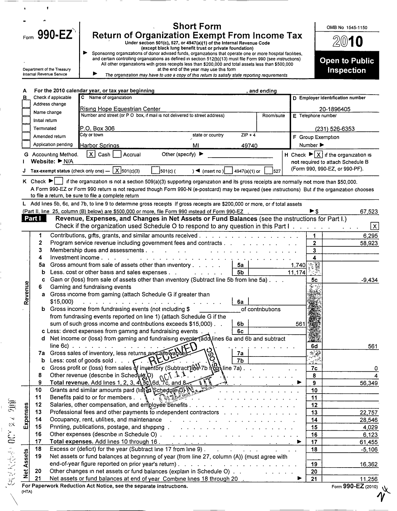 Image of first page of 2010 Form 990EZ for Rising Hope Equestrian Center