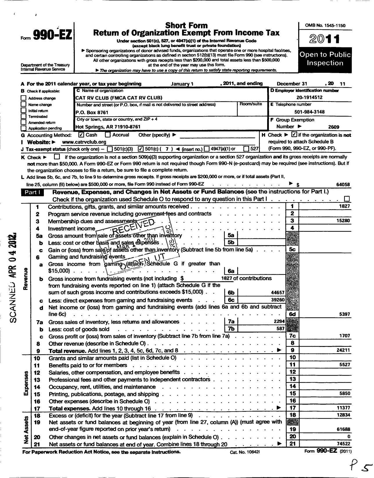 Image of first page of 2011 Form 990EO for Family Motor Coach Association / Diesel RV Club