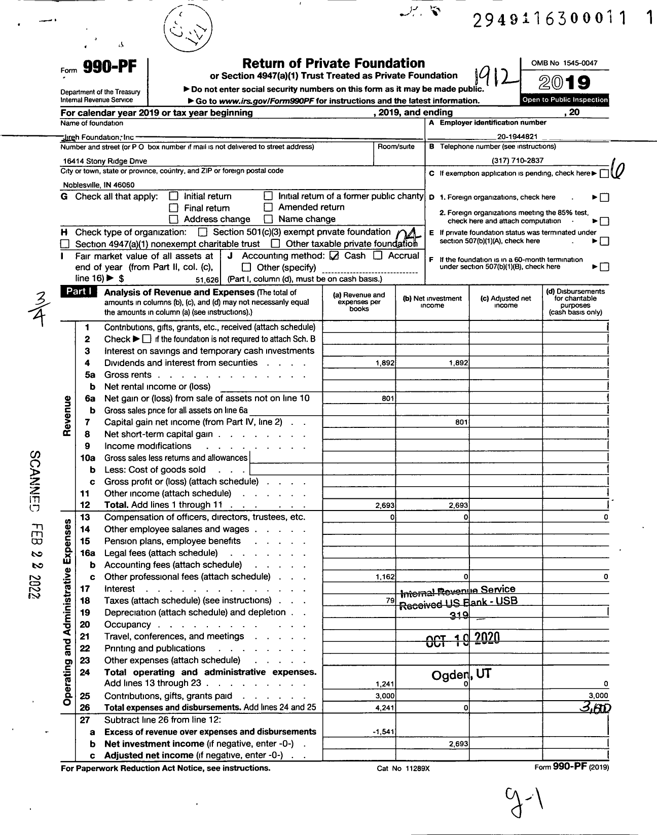 Image of first page of 2019 Form 990PF for Jireh Foundation