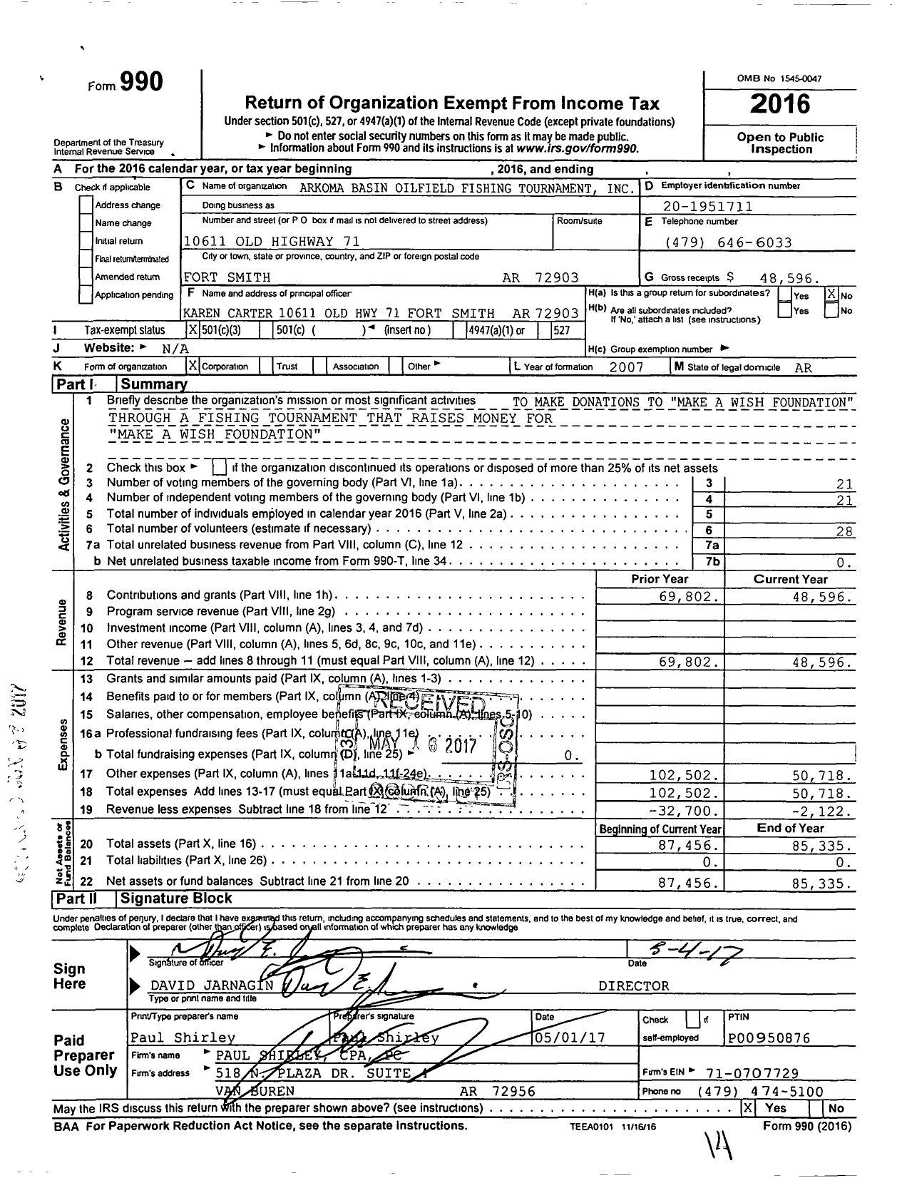 Image of first page of 2016 Form 990 for Arkoma Basin Oilfield Fishing Tournament