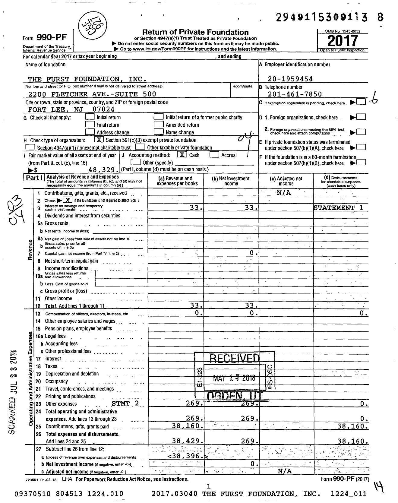 Image of first page of 2017 Form 990PF for The Furst Foundation