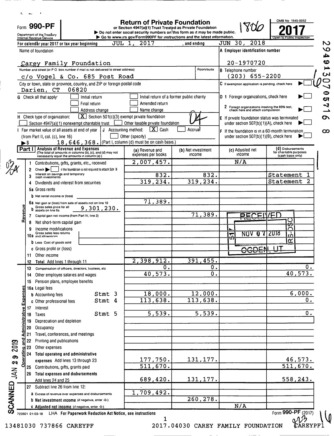 Image of first page of 2017 Form 990PF for Carey Family Foundation