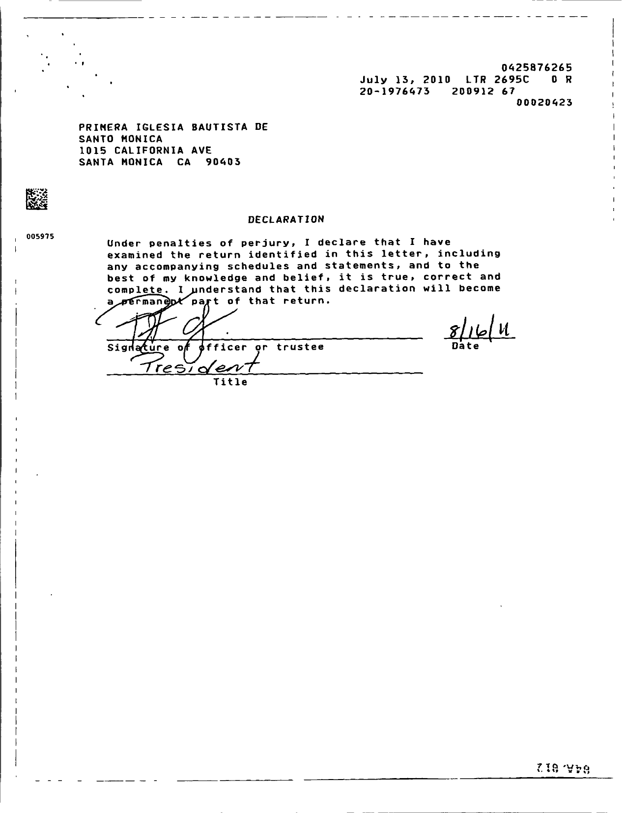 Image of first page of 2009 Form 990EOR for Primera Iglesia Bautista de Santa Monica