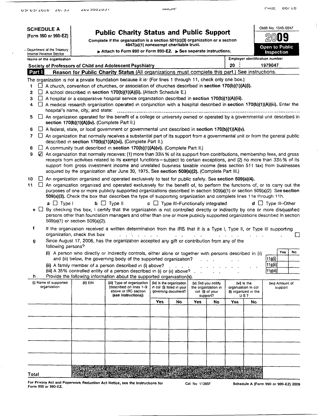 Image of first page of 2009 Form 990ER for American Association of Directors of Child and Adolescent Psychiatry