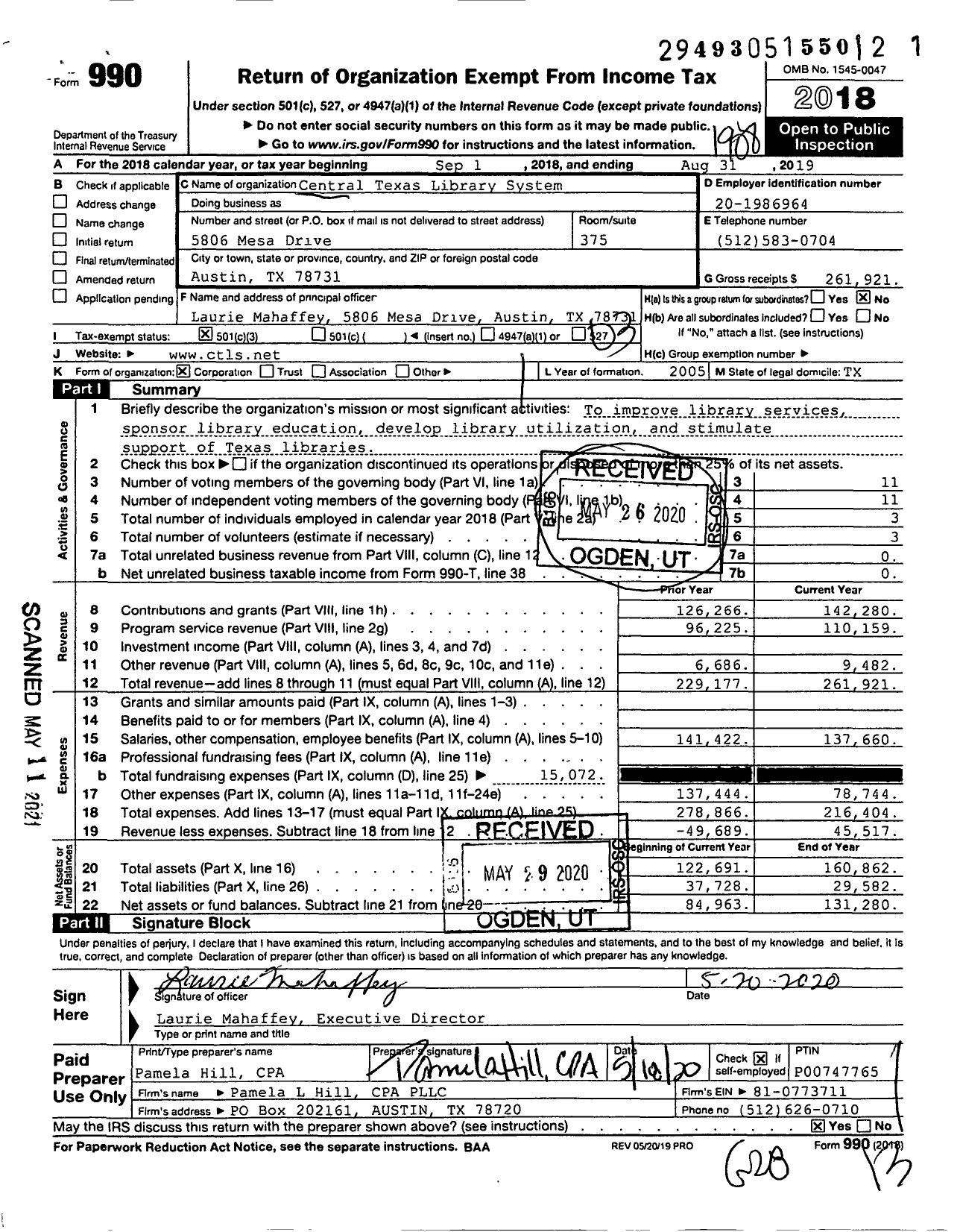 Image of first page of 2018 Form 990 for Partners Library Action Network