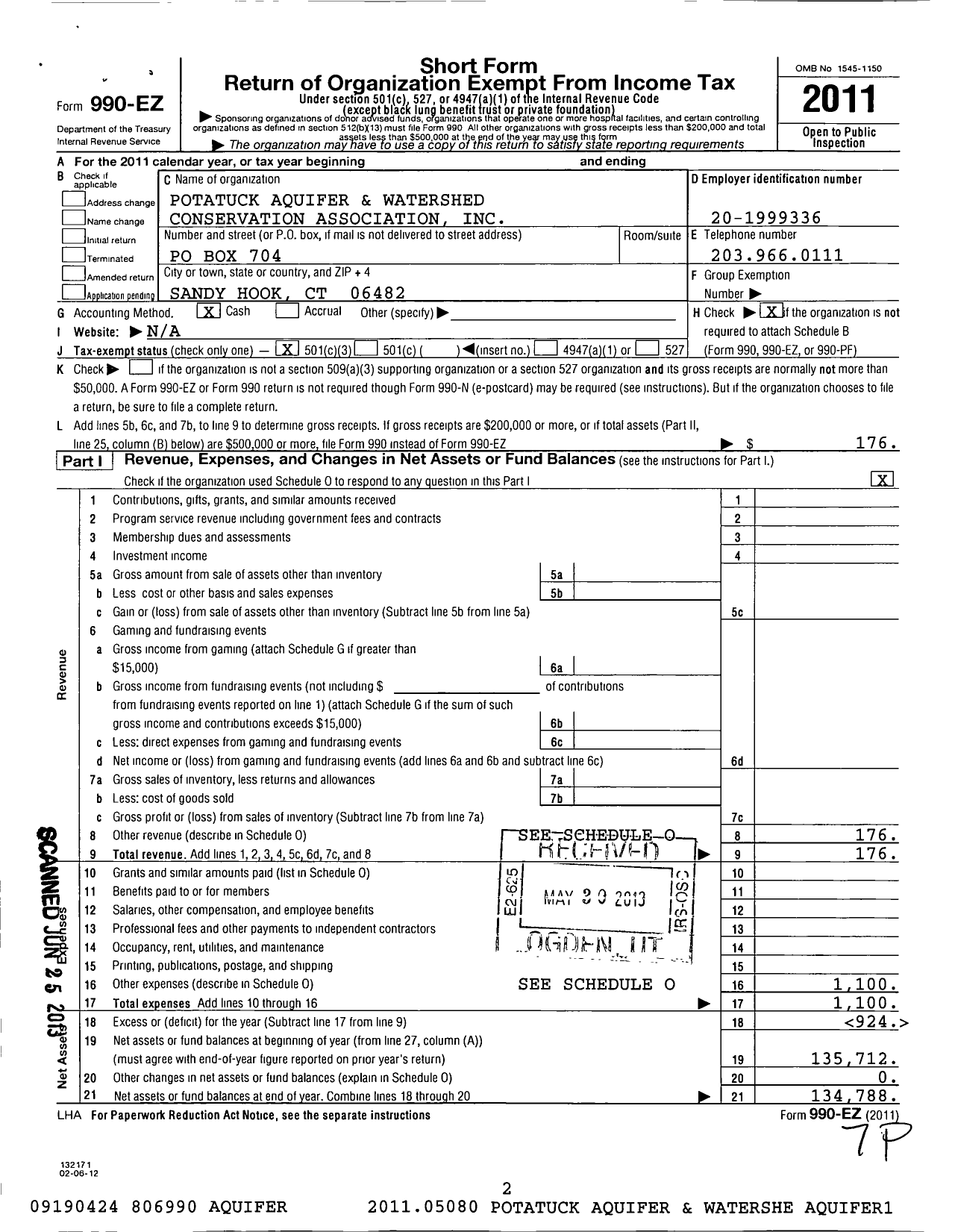 Image of first page of 2011 Form 990EZ for Potatuck Aquifer and Watershed Conservation Association