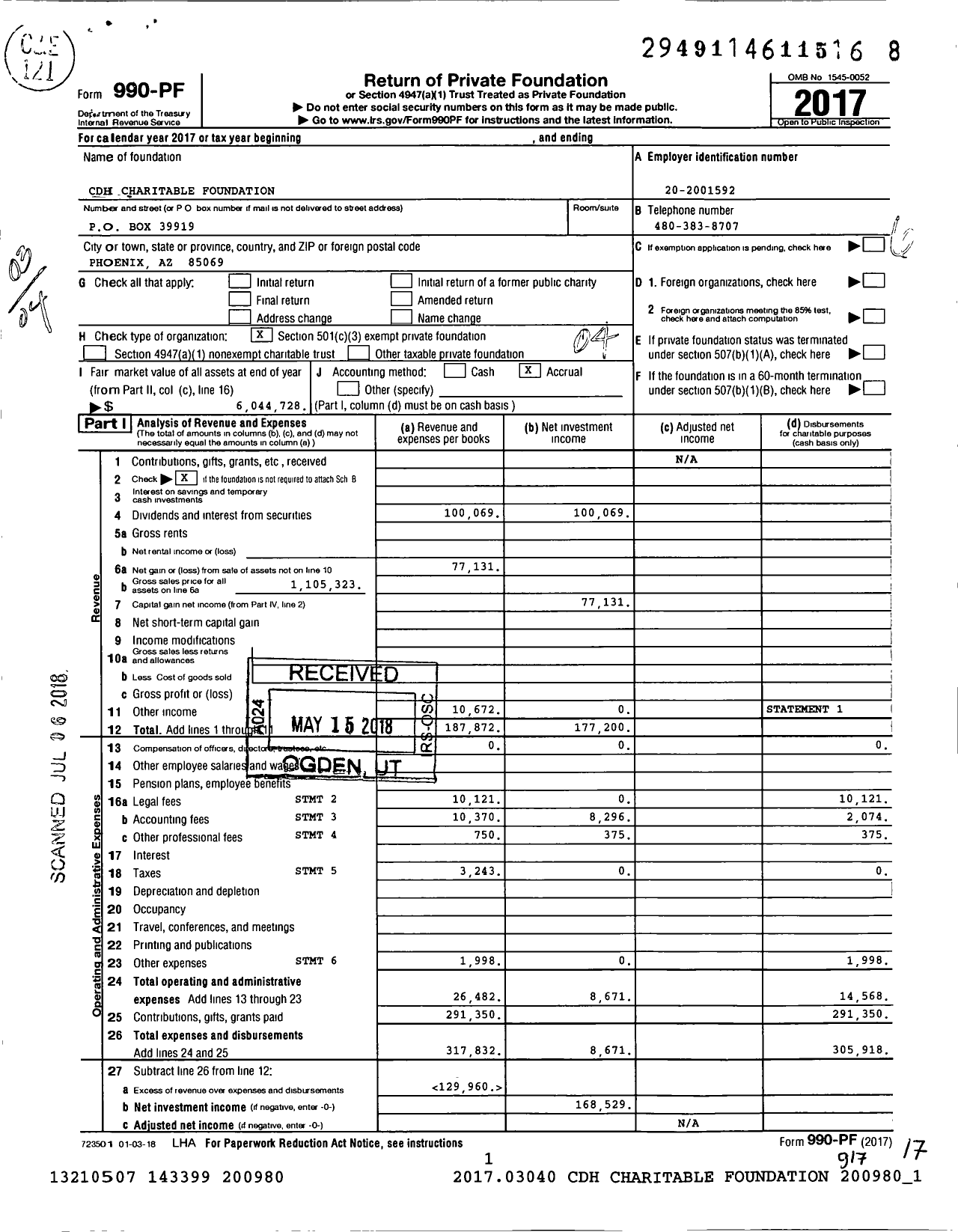 Image of first page of 2017 Form 990PF for CDH Charitable Foundation