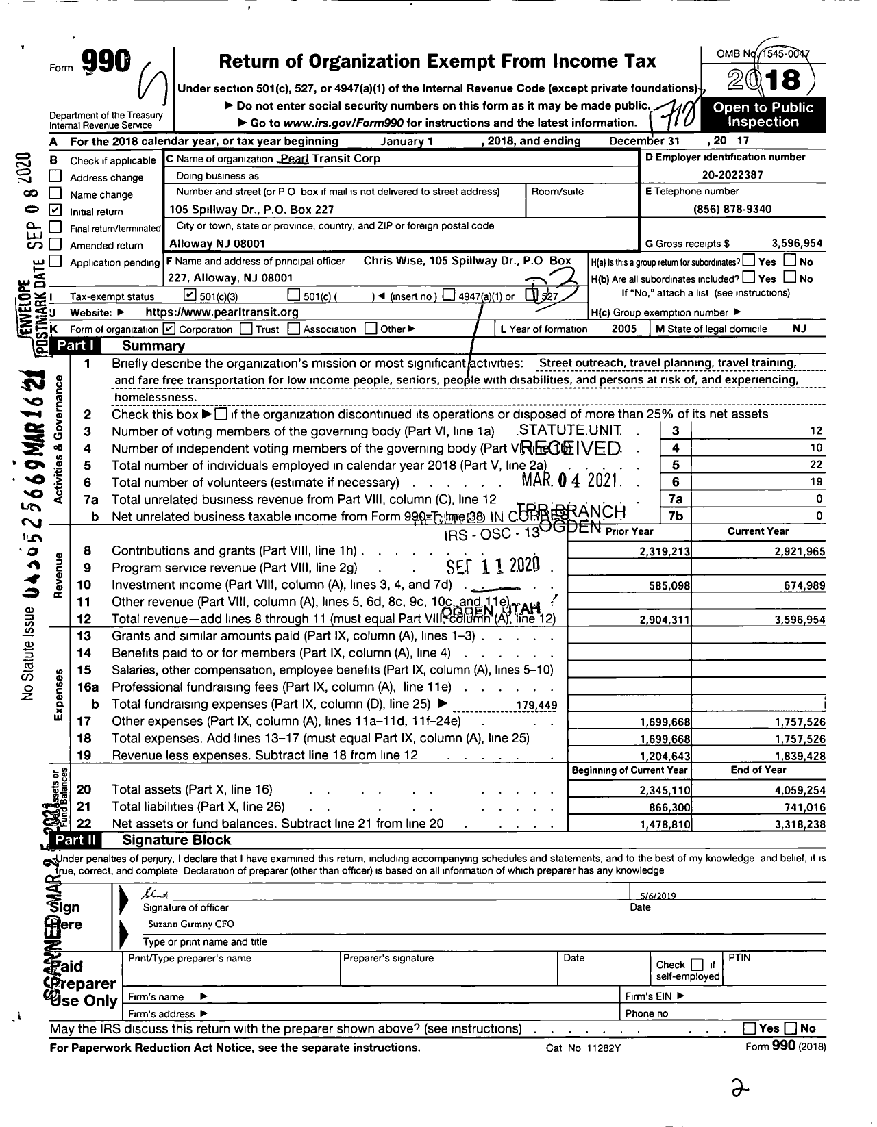 Image of first page of 2017 Form 990A for Pearl Transit
