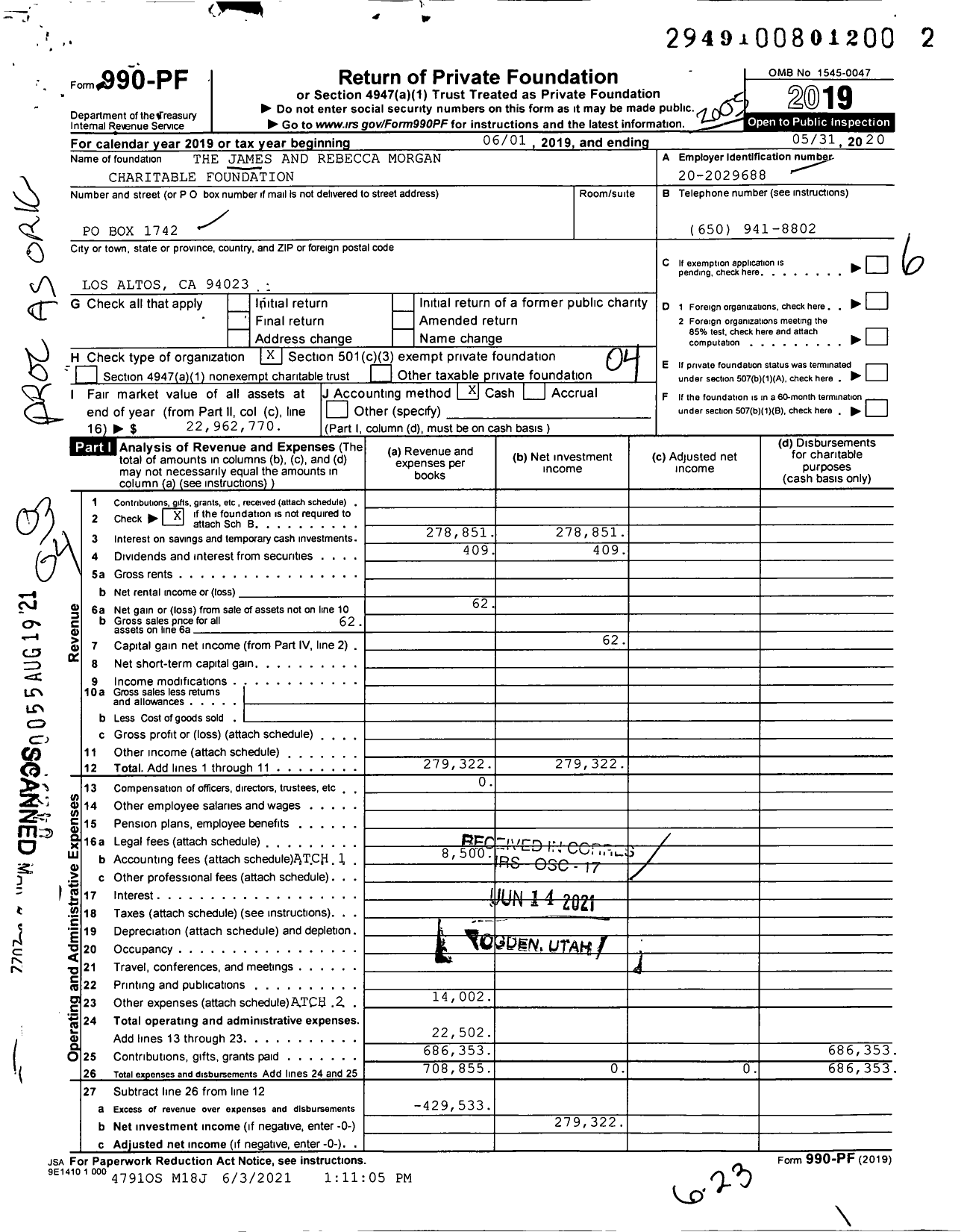 Image of first page of 2019 Form 990PF for Morgan Family Foundation