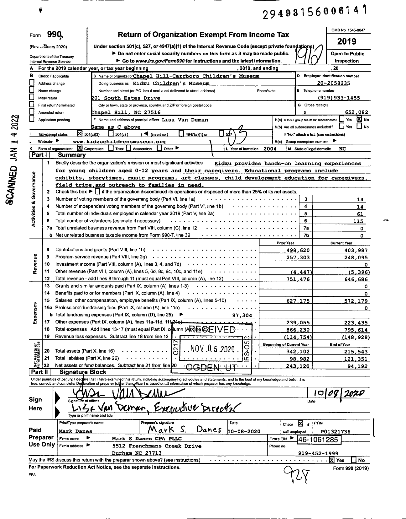 Image of first page of 2019 Form 990 for Kidzu Children's Museum