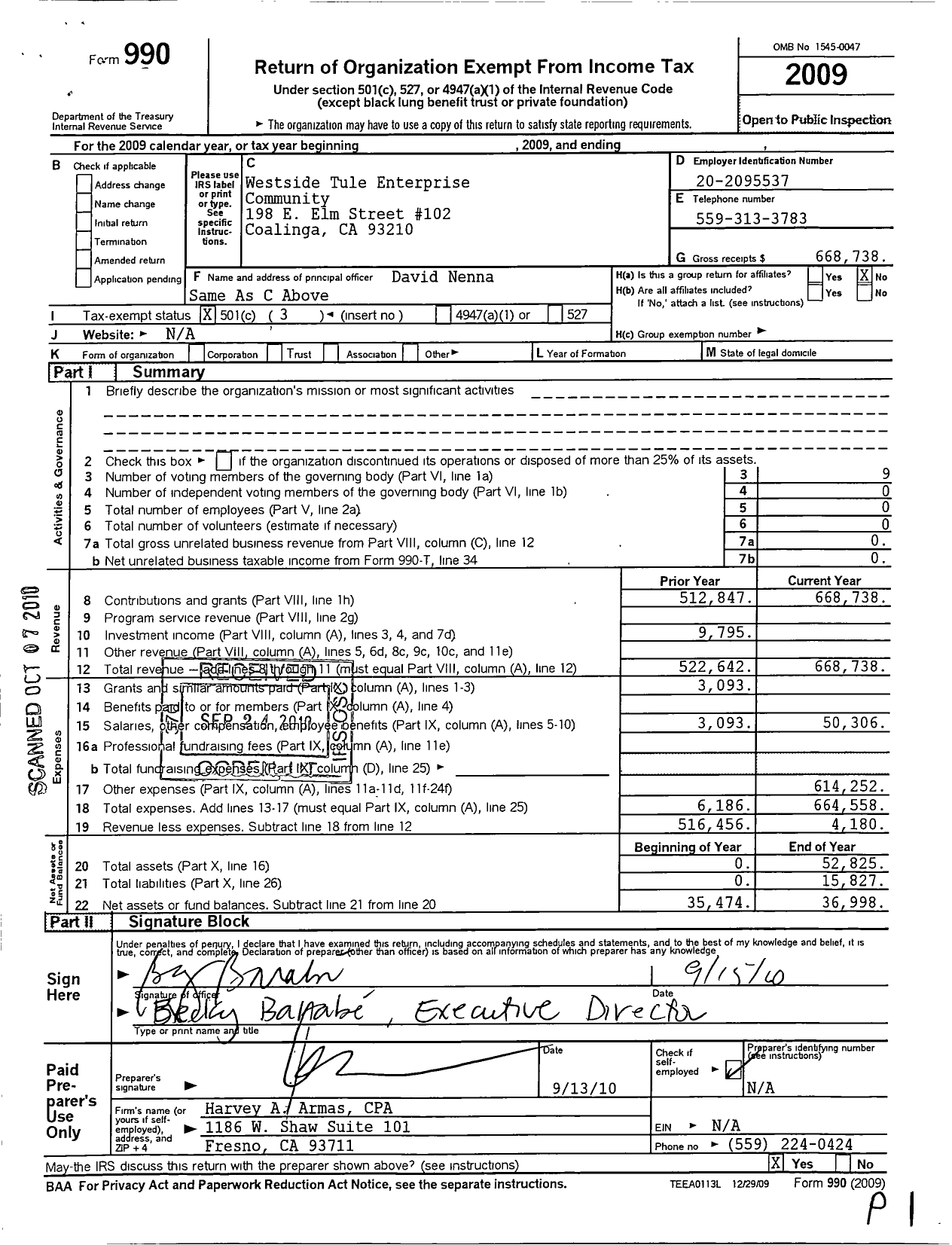 Image of first page of 2009 Form 990 for Westside Tule Enterprise Community