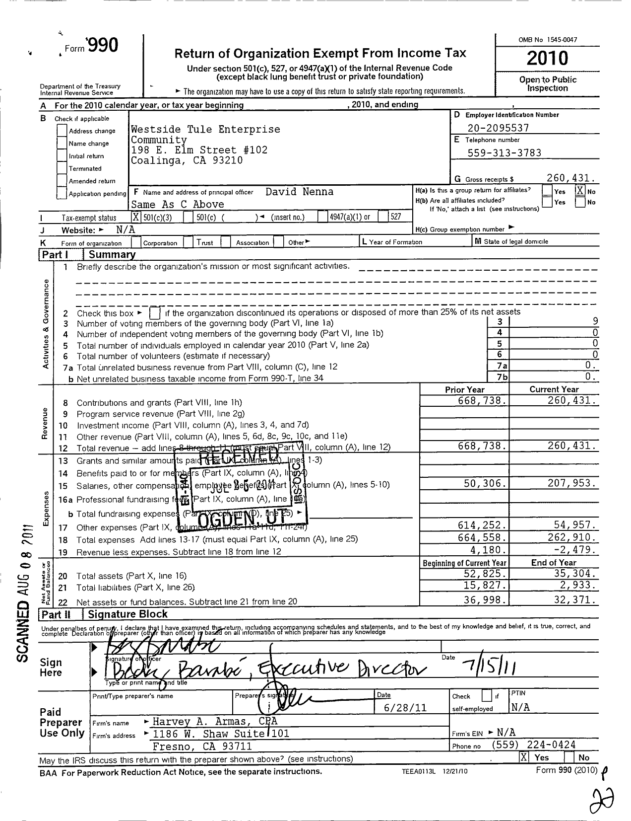 Image of first page of 2010 Form 990 for Westside Tule Enterprise Community