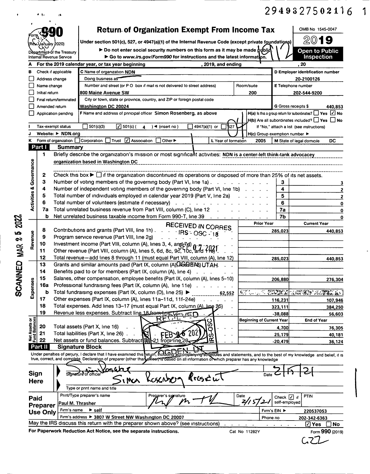 Image of first page of 2019 Form 990O for NDN