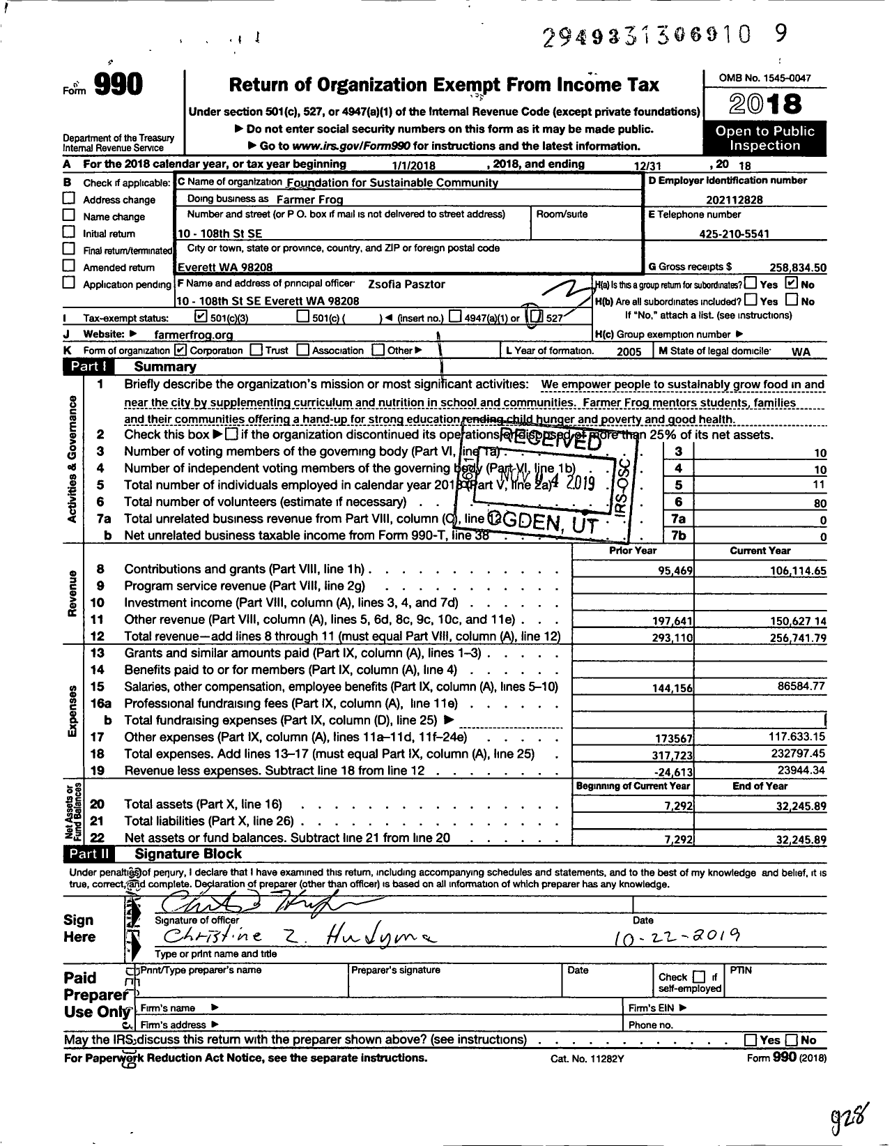 Image of first page of 2018 Form 990 for Farmer Frog