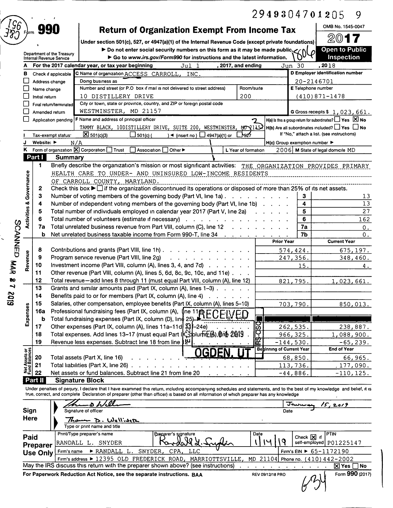 Image of first page of 2017 Form 990 for Access Carroll