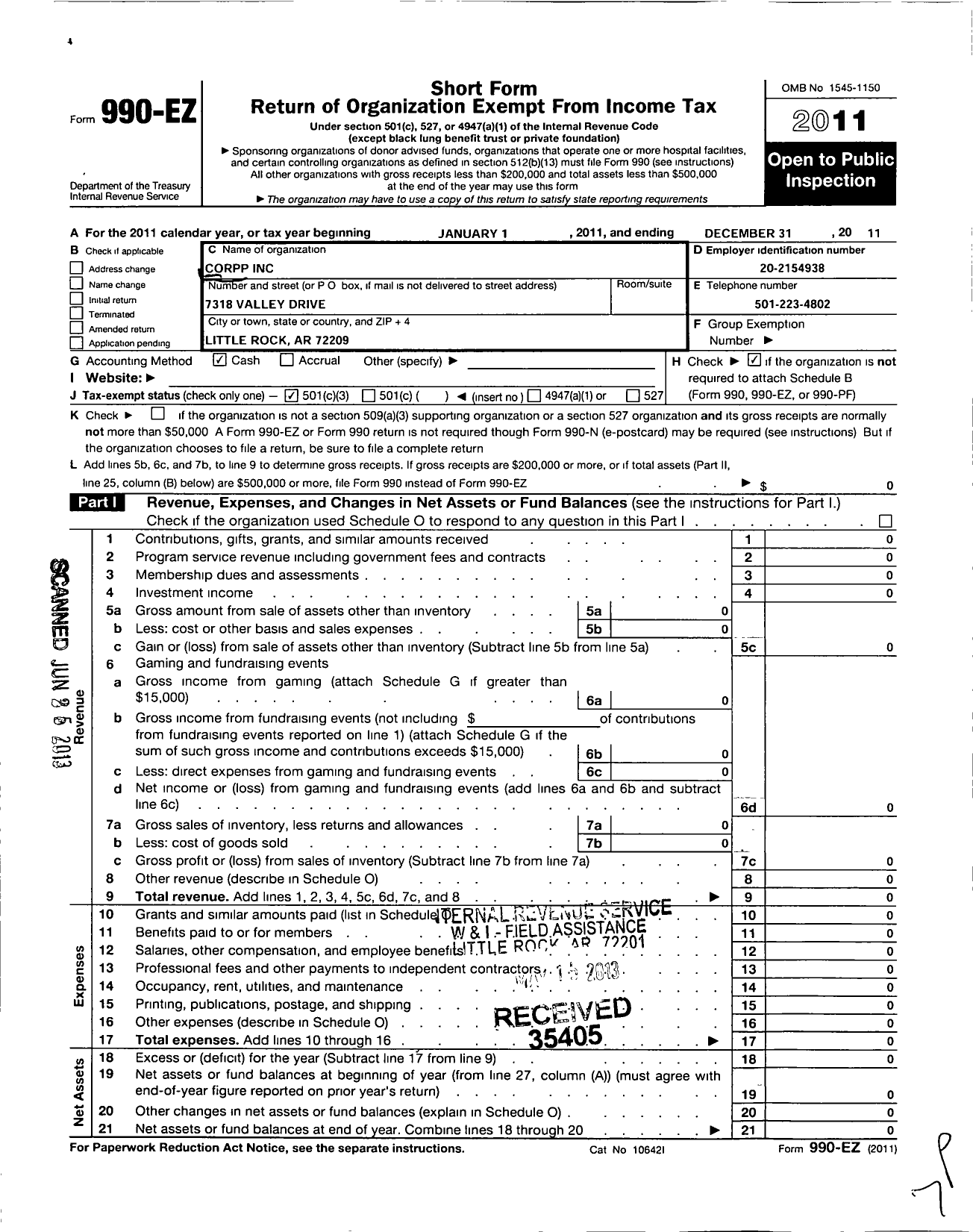 Image of first page of 2011 Form 990EZ for Corpp