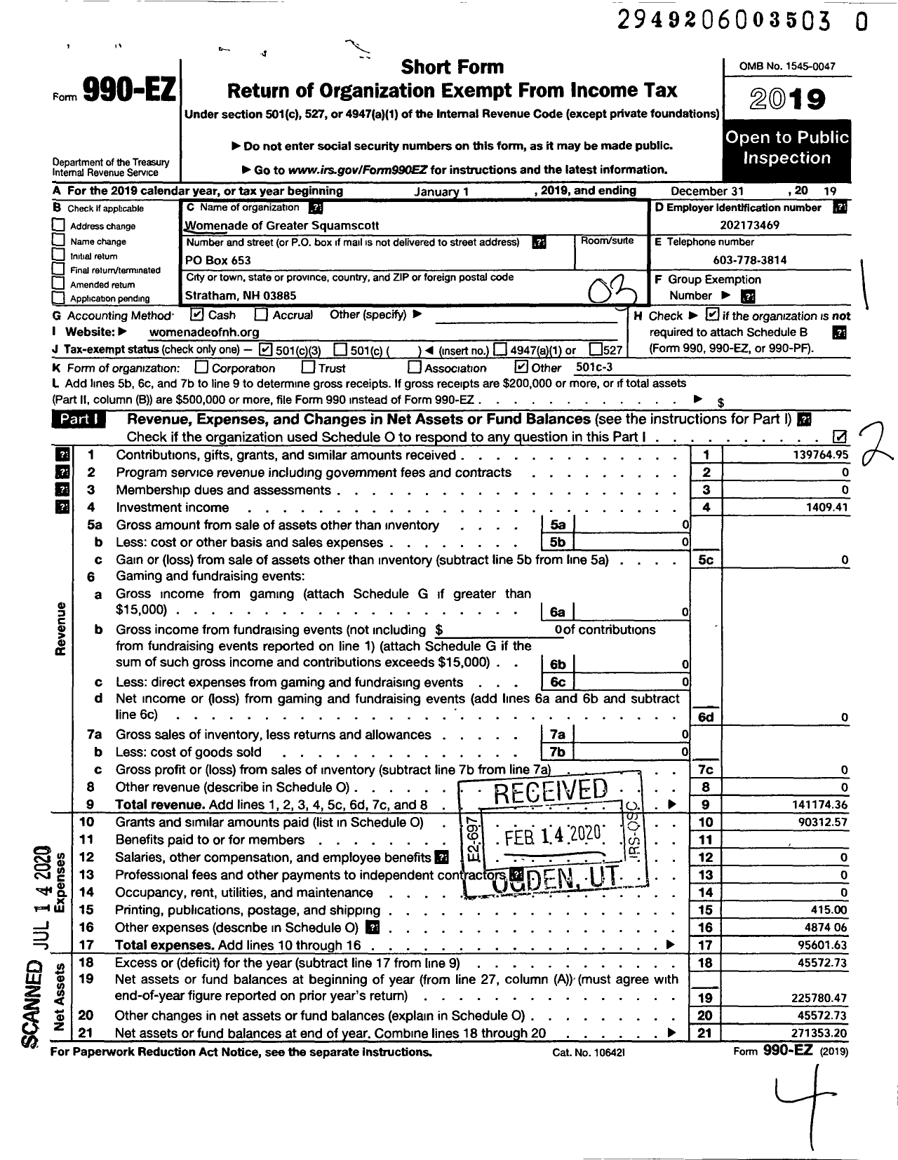 Image of first page of 2019 Form 990EZ for Womenade of Greater Squamscott