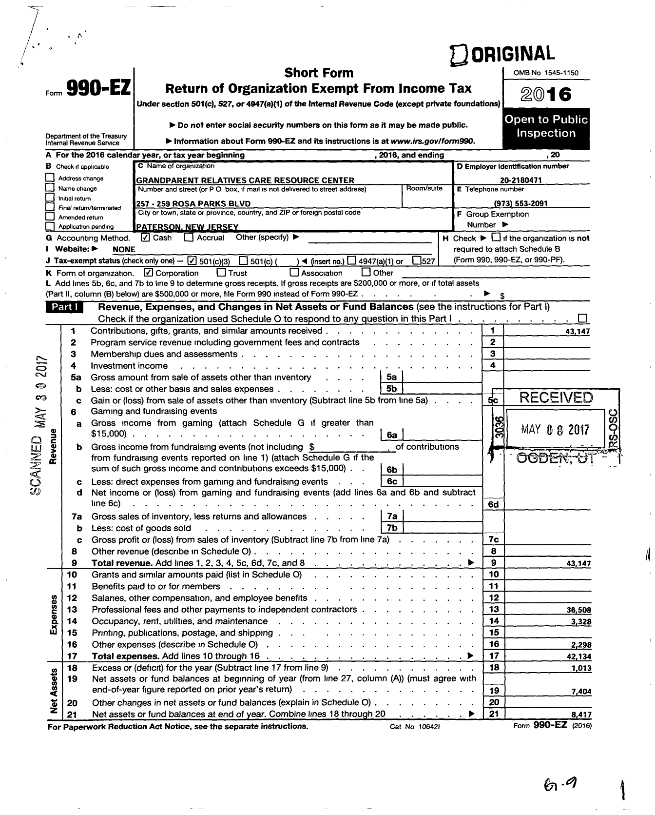 Image of first page of 2016 Form 990EZ for Grandparent Relatives Care Resources Center