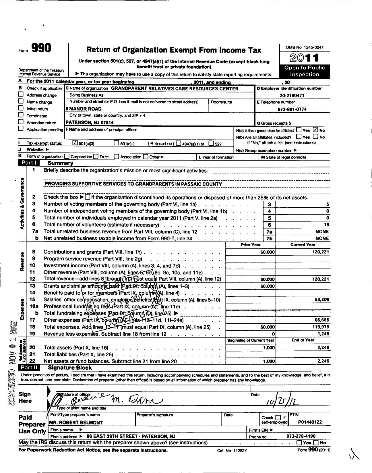 Image of first page of 2011 Form 990 for Grandparent Relatives Care Resources Center